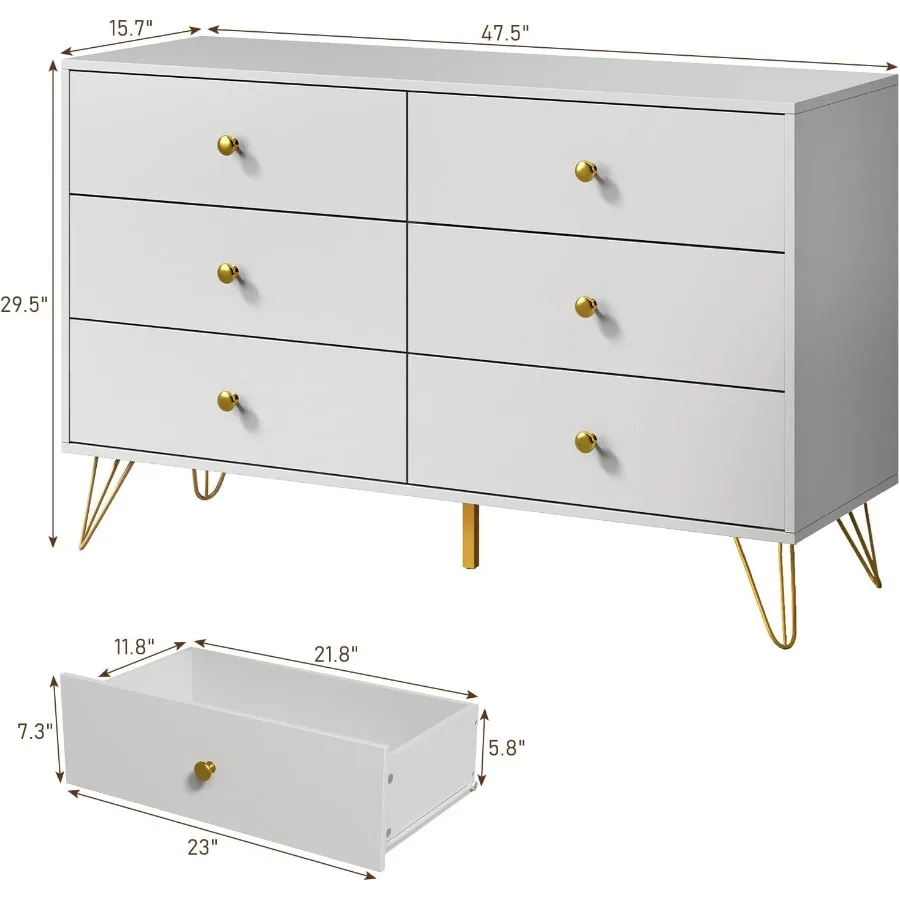 Bedroom 6-Drawer White Dresser - Storage & Organization 评论和价格