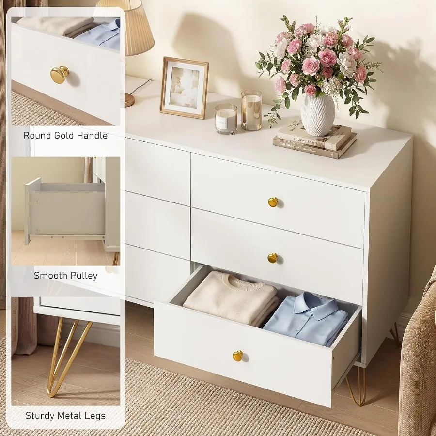 Bedroom 6-Drawer White Dresser - Storage & Organization 评论和价格