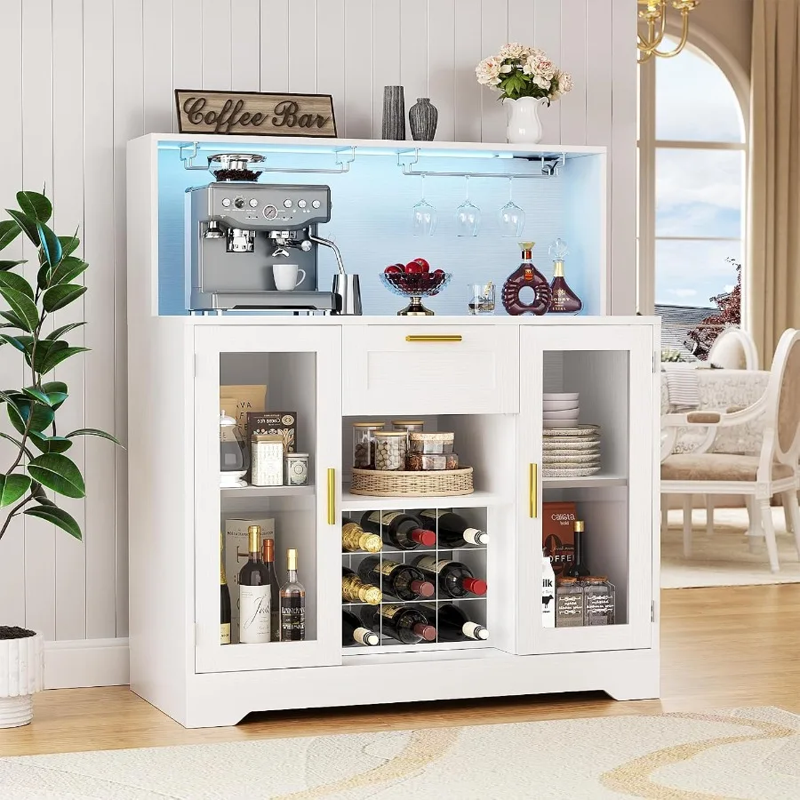 Coffee Bar Cabinet with RGB LE - Storage & Organization 评论和价格