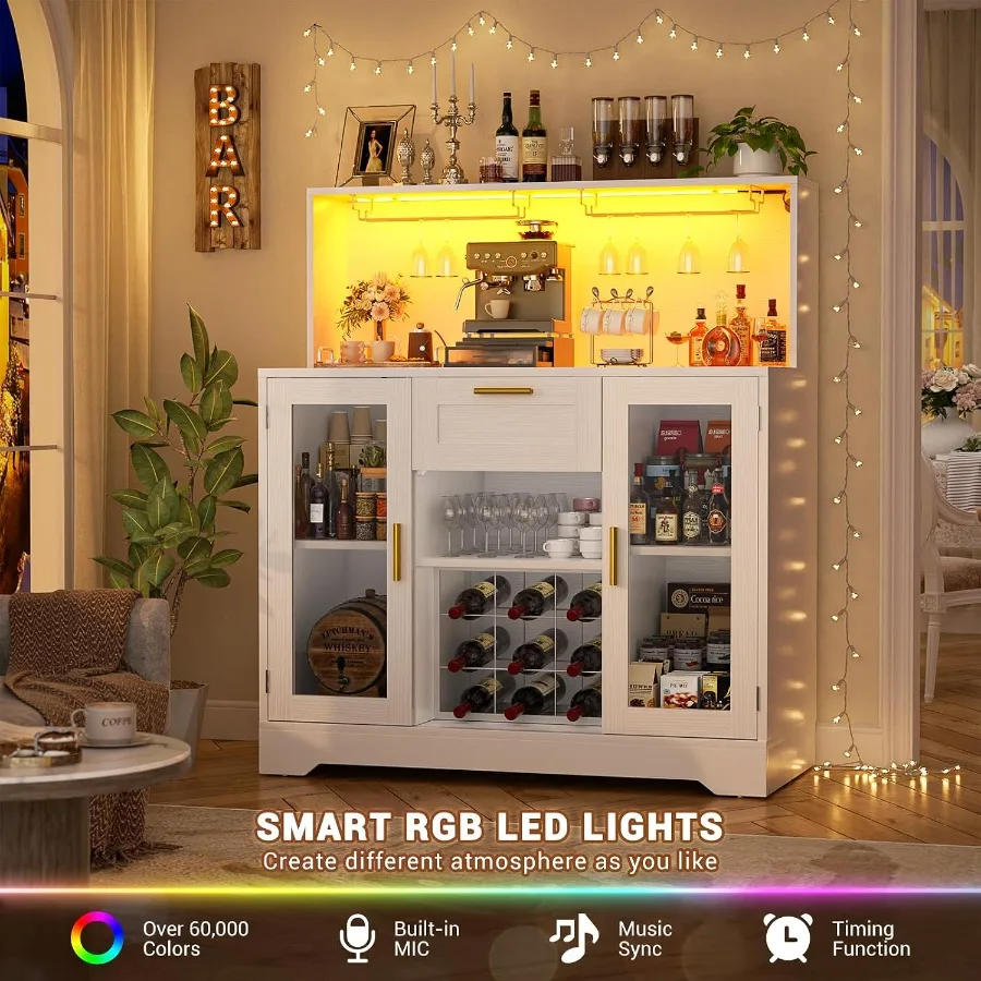 Coffee Bar Cabinet with RGB LE - Storage & Organization 评论和价格