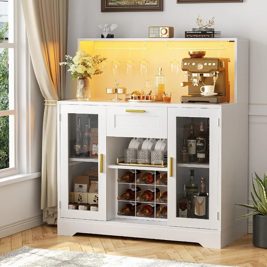 Coffee Bar Cabinet with RGB LE - Storage & Organization 评论和价格